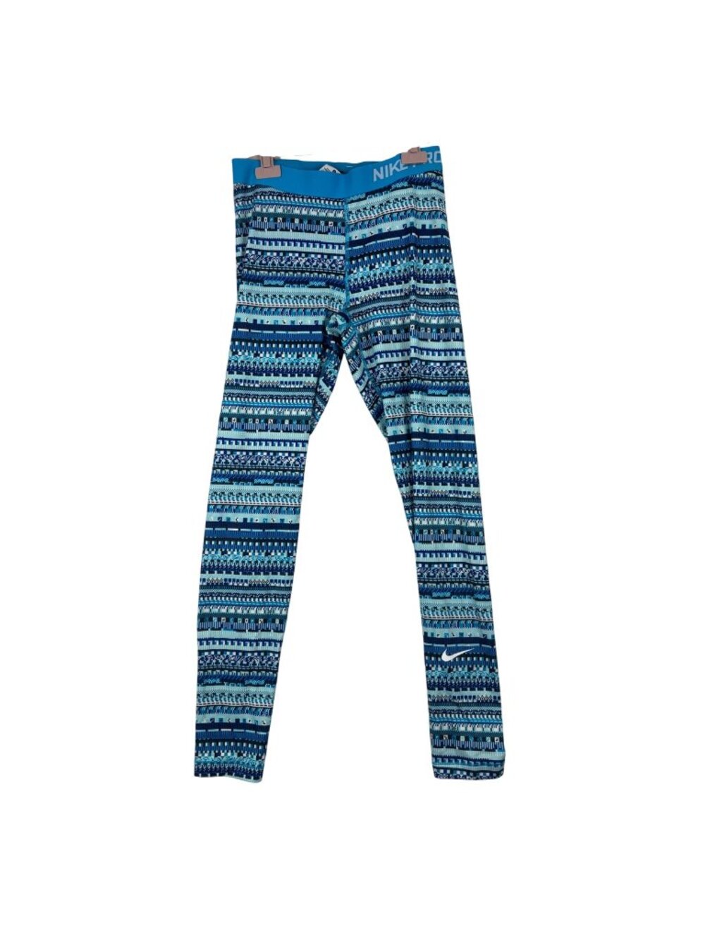 ✨3/$30 Nike Pro L Dri-FIT Fleece Lined Compression Leggings Blue Fair Isle